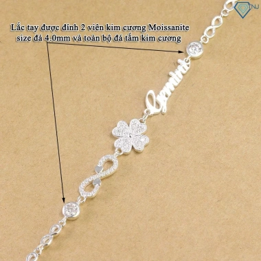 Lắc tay kim cương Moissanite bạc nữ 4 ly cỏ bốn lá khắc tên GRA cao cấp LTNM15 TNJ 1.62tr