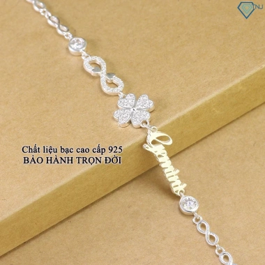 Lắc tay kim cương Moissanite bạc nữ 4 ly cỏ bốn lá khắc tên GRA cao cấp LTNM15 TNJ 1.62tr