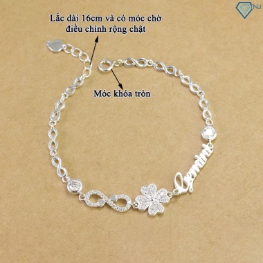 Lắc tay kim cương Moissanite bạc nữ 4 ly cỏ bốn lá khắc tên GRA cao cấp LTNM15 TNJ 1.62tr