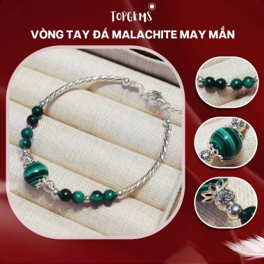 Lắc Tay Nữ Bạc 925 Mix Đá Khổng Tước TOPGEMS - Malachite 8mm Tự Nhiên, BH 12 Tháng