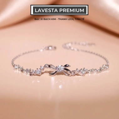 Lắc tay nữ bạc xi bạch kim LAVESTA LAV159 Ahri mặt nơ đá lấp lánh ngọt ngào dịu dàng - Giá ưu đãi 1.18tr