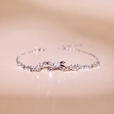 Lắc tay nữ bạc xi bạch kim LAVESTA LAV159 Ahri mặt nơ đá lấp lánh ngọt ngào dịu dàng - Giá ưu đãi 1.18tr