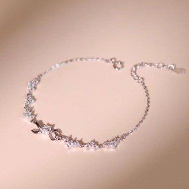 Lắc tay nữ bạc xi bạch kim LAVESTA LAV159 Ahri mặt nơ đá lấp lánh ngọt ngào dịu dàng - Giá ưu đãi 1.18tr