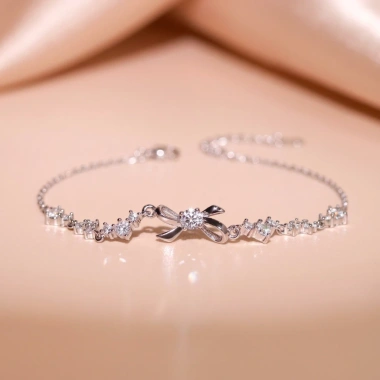 Lắc tay nữ bạc xi bạch kim LAVESTA LAV159 Ahri mặt nơ đá lấp lánh ngọt ngào dịu dàng - Giá ưu đãi 1.18tr