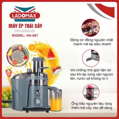 Ladomax HA-967 Máy Ép Trái Cây Công Nghiệp 1.180W - Lưới 0.3mm Tự Vệ Sinh, 220V, Bảo Hành 12 Tháng, Giá chỉ 1.8tr 3
