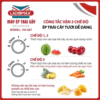 Ladomax HA-967 Máy Ép Trái Cây Công Nghiệp 1.180W - Lưới 0.3mm Tự Vệ Sinh, 220V, Bảo Hành 12 Tháng, Giá chỉ 1.8tr 6