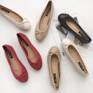 Lamode Dongdaemun Giày Đế Bằng Real Shot 4 Màu Size 35-40 Miệng Nông Nơ Ba Lê