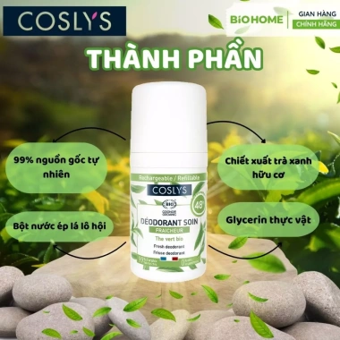 Lăn khử mùi hữu cơ Coslys trà xanh 50ml, khô thoáng 48h, hương tươi mát, chỉ 160k