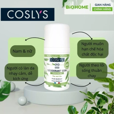 Lăn khử mùi hữu cơ Coslys trà xanh 50ml, khô thoáng 48h, hương tươi mát, chỉ 160k