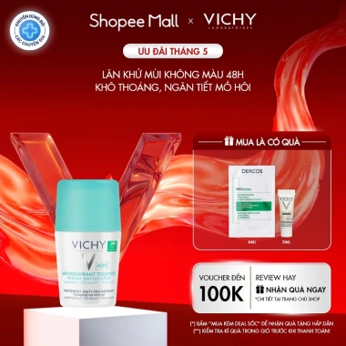 Lăn khử mùi Vichy khô thoáng 48h, ngăn ngừa mồ hôi, không kích ứng, 50ml, Giá 317.000