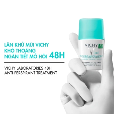 Lăn khử mùi Vichy khô thoáng 48h, ngăn ngừa mồ hôi, không kích ứng, 50ml, Giá 317.000