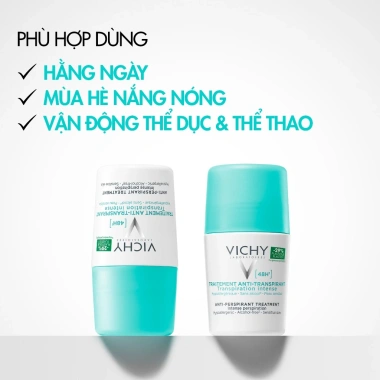Lăn khử mùi Vichy khô thoáng 48h, ngăn ngừa mồ hôi, không kích ứng, 50ml, Giá 317.000