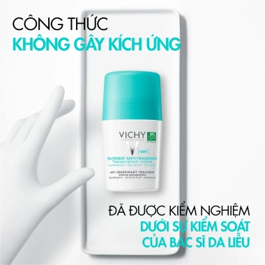 Lăn khử mùi Vichy khô thoáng 48h, ngăn ngừa mồ hôi, không kích ứng, 50ml, Giá 317.000