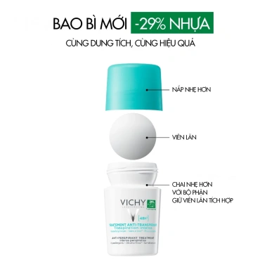 Lăn khử mùi Vichy khô thoáng 48h, ngăn ngừa mồ hôi, không kích ứng, 50ml, Giá 317.000