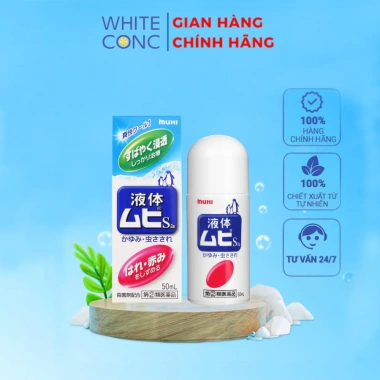Lăn muỗi Muhi White Conc Nhật Bản 50ml – Giảm ngứa muỗi, côn trùng, an toàn da