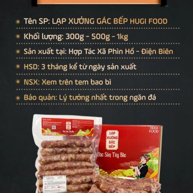 Lạp xưởng Tây Bắc HUGI FOOD 500g OCOP - Đặc sản Điện Biên, hộp quà Tết 180.000₫ 7
