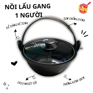Lẩu 1 người gang 18cm tiện lợi - BANA COOK đồ dùng bếp giá chỉ 169.000đ