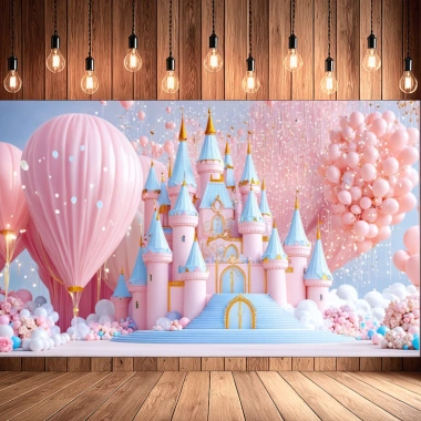 Lâu đài, bong bóng hoa, nền chụp ảnh polyester đa năng sinh nhật và đám cưới 3 Lâu đài, bong bóng hoa, nền chụp ảnh polyester đa năng sinh nhật và đám cưới 3