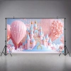 Lâu đài, bong bóng hoa, nền chụp ảnh polyester đa năng sinh nhật và đám cưới 4