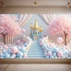 Lâu đài, bong bóng hoa, nền chụp ảnh polyester đa năng sinh nhật và đám cưới 6