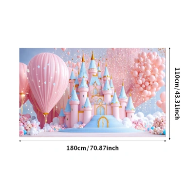 Lâu đài, bong bóng hoa, nền chụp ảnh polyester đa năng sinh nhật và đám cưới