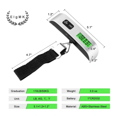LCD kỹ thuật số cân du lịch 110lb/50kg - Vali hành lý điện tử đo trọng lượng chính xác, giá 101.860₫ 6