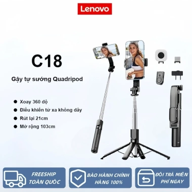 Lenovo C18 Selfie Stick Quadripod không dây 1,03m, gập, Bluetooth, giảm giá 249k