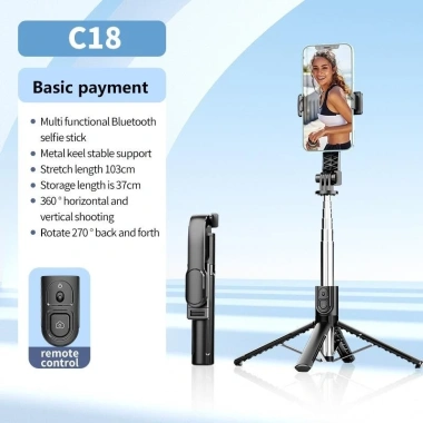 Lenovo C18 Selfie Stick Quadripod không dây 1,03m, gập, Bluetooth, giảm giá 249k