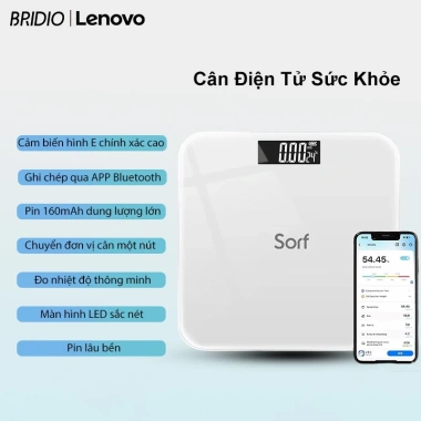 Lenovo Cân Điện Tử 180kg - Đo BMI, 21 chỉ số, iOS/Android, sạc USB, mặt gương kính cường lực - 269k