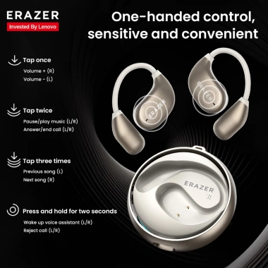 Lenovo Erazer XF25 - Tai nghe không dây Bluetooth 5.4 OWS IPX5, tai mở, mic, ánh sáng mát mẻ, dây buộc miễn phí