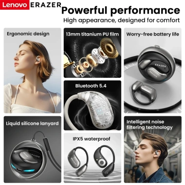 Lenovo Erazer XF25 - Tai nghe không dây Bluetooth 5.4 OWS IPX5, tai mở, mic, ánh sáng mát mẻ, dây buộc miễn phí 9 Lenovo Erazer XF25 - Tai nghe không dây Bluetooth 5.4 OWS IPX5, tai mở, mic, ánh sáng mát mẻ, dây buộc miễn phí 9