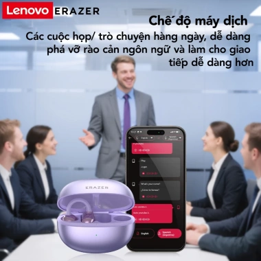Lenovo ERAZER XF36 AI - Tai nghe dịch thuật 360° âm thanh, khử ồn, kẹp tai kép, thể thao - 135.300đ