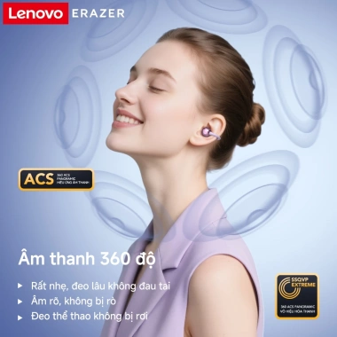Lenovo ERAZER XF36 AI - Tai nghe dịch thuật 360° âm thanh, khử ồn, kẹp tai kép, thể thao - 135.300đ
