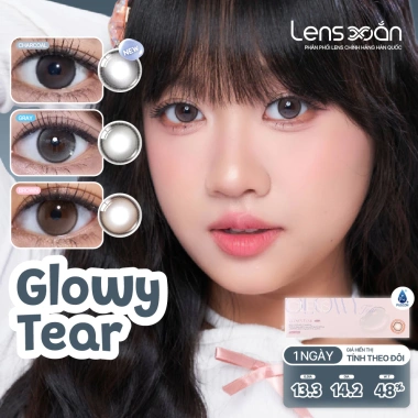 LENS 1 NGÀY Giãn Tròng Kính Áp Tròng Cận Nâu Tự Nhiên Trong Veo Viền Tròn OLENS GLOWY TEAR Giá Ưu Đãi 141.550 VND
