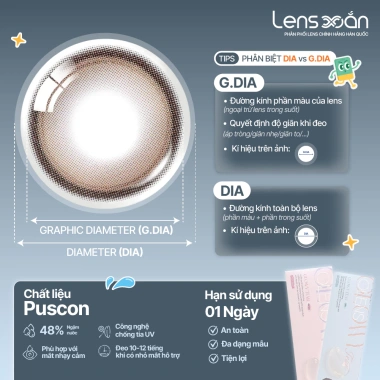 LENS 1 NGÀY Giãn Tròng Kính Áp Tròng Cận Nâu Tự Nhiên Trong Veo Viền Tròn OLENS GLOWY TEAR Giá Ưu Đãi 141.550 VND