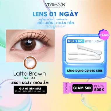 Lens cận 1 ngày VIVIMOON Latte Brown - Nâu tự nhiên, khóa ẩm, chỉ 50.000đ