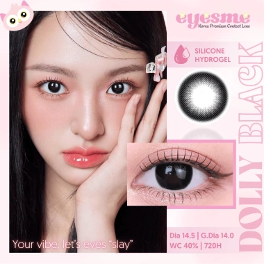 Lens Đen Silicone Hydrogel Eyesme Dolly Black Giãn Tròng Mắt To Tròn Búp Bê Giá 140k