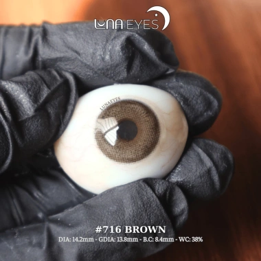 Lens mắt 716 Brown nâu rêu vân tia tự nhiên, viền nhám size vừa - 6 tháng LUNA EYES 75k 2