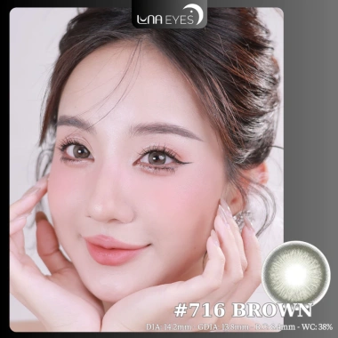 Lens mắt 716 Brown nâu rêu vân tia tự nhiên, viền nhám size vừa - 6 tháng LUNA EYES 75k 5