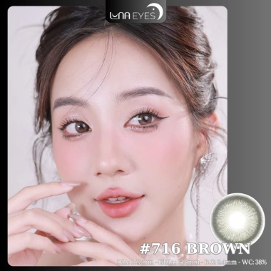 Lens mắt 716 Brown nâu rêu vân tia tự nhiên, viền nhám size vừa - 6 tháng LUNA EYES 75k 6