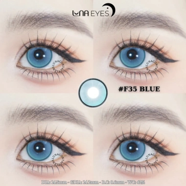 Lens mắt F35 Blue 6 tháng – Màu xanh sáng, viền nổi bật, size lớn, giá 75.000 LUNA EYES