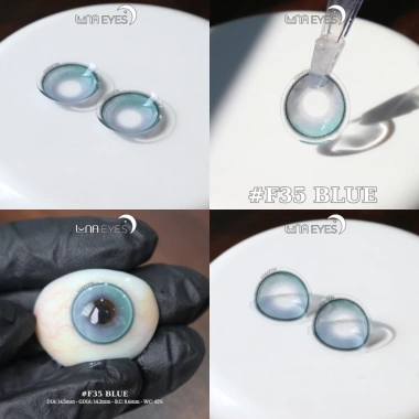 Lens mắt F35 Blue 6 tháng – Màu xanh sáng, viền nổi bật, size lớn, giá 75.000 LUNA EYES
