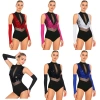 Leotard Nữ Kim Sa Lấp Lánh - Cổ Không Tay, Sheer, Cutout Eo, Lưng Đáy Lấp Lánh, Body Màu Có Găng Tay