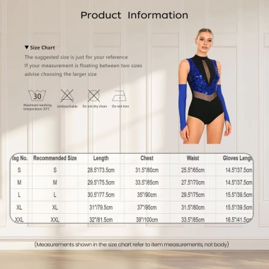 Leotard Nữ Kim Sa Lấp Lánh - Cổ Không Tay, Sheer, Cutout Eo, Lưng Đáy Lấp Lánh, Body Màu Có Găng Tay