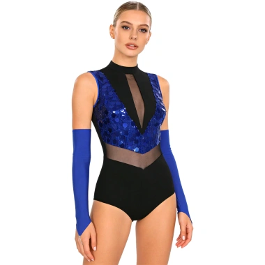 Leotard Nữ Kim Sa Lấp Lánh - Cổ Không Tay, Sheer, Cutout Eo, Lưng Đáy Lấp Lánh, Body Màu Có Găng Tay 4 Leotard Nữ Kim Sa Lấp Lánh - Cổ Không Tay, Sheer, Cutout Eo, Lưng Đáy Lấp Lánh, Body Màu Có Găng Tay 4