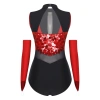 Leotard Nữ Kim Sa Lấp Lánh - Cổ Không Tay, Sheer, Cutout Eo, Lưng Đáy Lấp Lánh, Body Màu Có Găng Tay 7