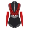 Leotard Nữ Kim Sa Lấp Lánh - Cổ Không Tay, Sheer, Cutout Eo, Lưng Đáy Lấp Lánh, Body Màu Có Găng Tay 8