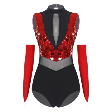 Leotard Nữ Kim Sa Lấp Lánh - Cổ Không Tay, Sheer, Cutout Eo, Lưng Đáy Lấp Lánh, Body Màu Có Găng Tay 8 Leotard Nữ Kim Sa Lấp Lánh - Cổ Không Tay, Sheer, Cutout Eo, Lưng Đáy Lấp Lánh, Body Màu Có Găng Tay 8