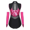Leotard Nữ Kim Sa Lấp Lánh - Cổ Không Tay, Sheer, Cutout Eo, Lưng Đáy Lấp Lánh, Body Màu Có Găng Tay 9