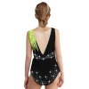 Leotard Thể Dục Nhịp Điệu Bé Gái Nyeemya Kim Cương Sáng Bóng, Màu Tương Phản, Trang Phục Thi Đấu 4